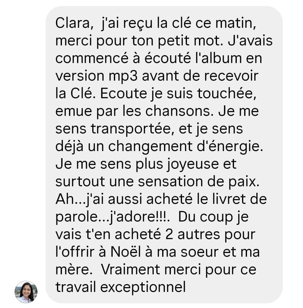 Capture d'un retour client, envoyé par WhatsApp