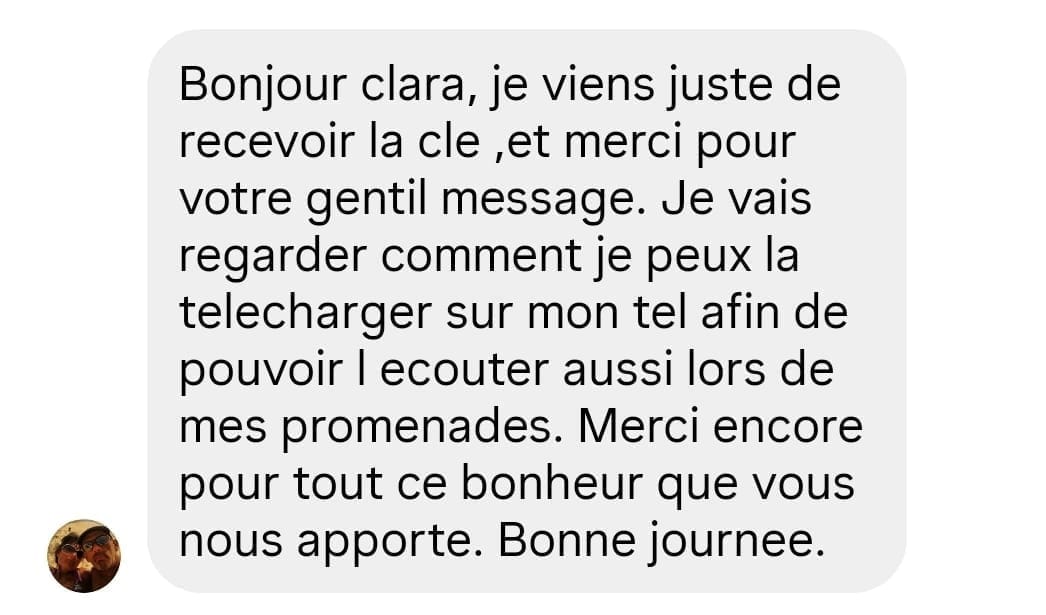 Capture d'un retour client, envoyé par WhatsApp