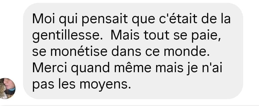 Capture d'un retour client, envoyé par WhatsApp