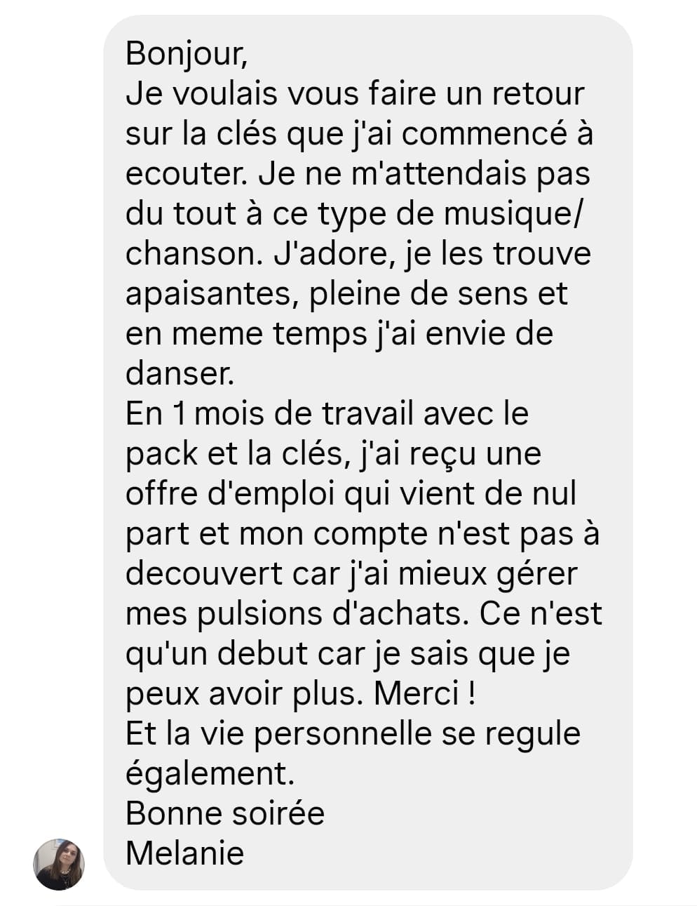 Capture d'un retour client, envoyé par WhatsApp